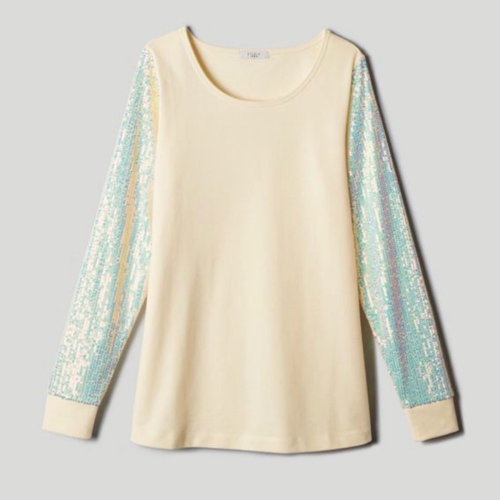 Sequin Sleeve Cream Top